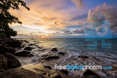 Sunset At Beach In Thailand Stock Photo