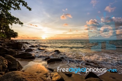 Sunset At Beach In Thailand Stock Photo