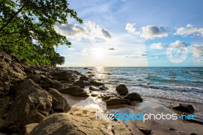 Sunset At Beach In Thailand Stock Photo