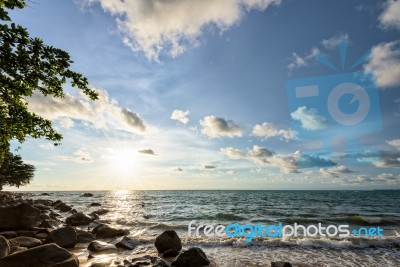 Sunset At Beach In Thailand Stock Photo