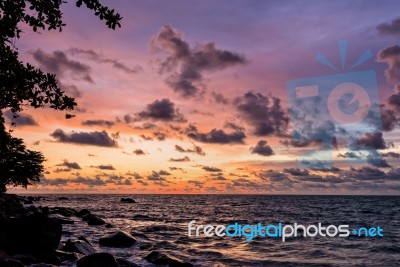 Sunset At Beach In Thailand Stock Photo