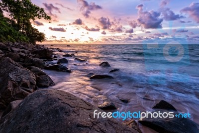 Sunset At Beach In Thailand Stock Photo