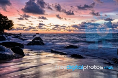 Sunset At Beach In Thailand Stock Photo