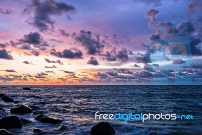 Sunset At Beach In Thailand Stock Photo