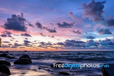 Sunset At Beach In Thailand Stock Photo