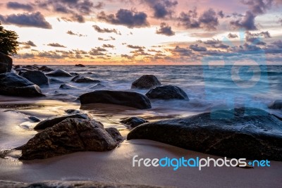 Sunset At Beach In Thailand Stock Photo