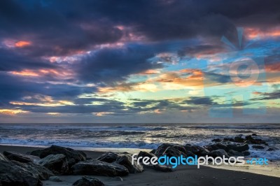 Sunset At Hokitika Beach Stock Photo