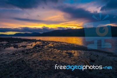 Sunset At Lake Mcdonald Stock Photo