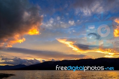 Sunset At Lake Mcdonald In Montana Stock Photo