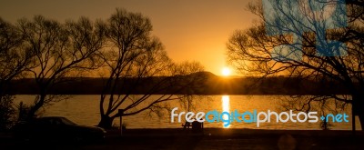 Sunset At Lake Waihola Stock Photo