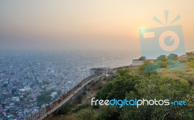 Sunset At Nahargarh Fort And Wiew To Jaipur City Stock Photo