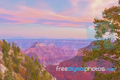 Sunset At The North Rim Of The Grand Canyon Stock Photo