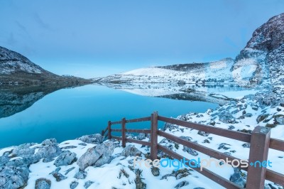 Sunset Before The Full Moon In The Lakes Of Covadonga Stock Photo