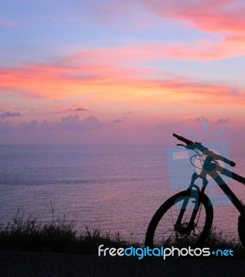 Sunset By The Sea After Bike Ride Stock Photo