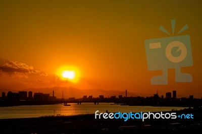 Sunset City Landscape Golden Hour Stock Photo