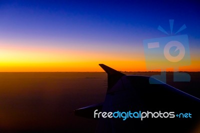 Sunset Horizon Sky On The Plane Stock Photo