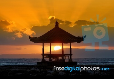 Sunset In Bali Beach Stock Photo