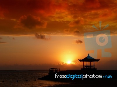 Sunset In Bali Beach Stock Photo