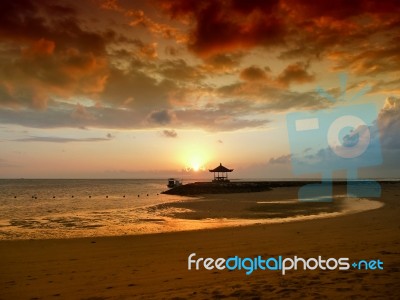 Sunset In Bali Beach Stock Photo