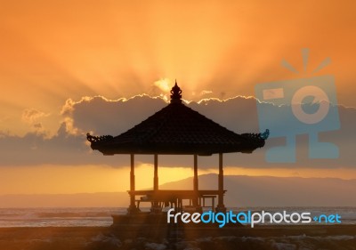 Sunset In Bali Beach Stock Photo