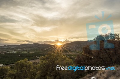 Sunset In Castellon Stock Photo