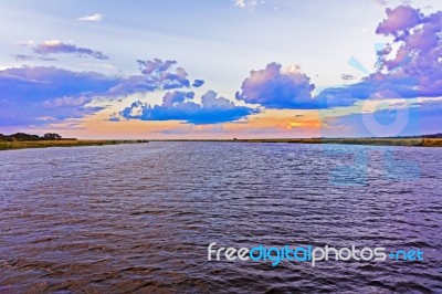 Sunset In Chobe River Stock Photo