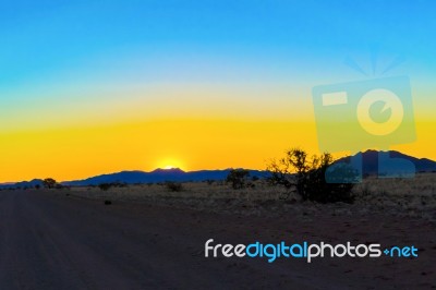 Sunset In Namibian Desert Stock Photo