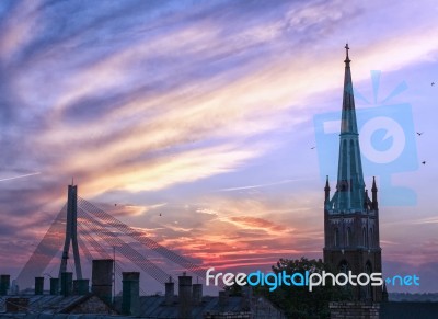 Sunset In Riga Stock Photo