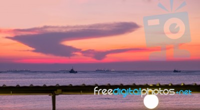 Sunset In The Beach, Twilight View At The Beach Stock Photo