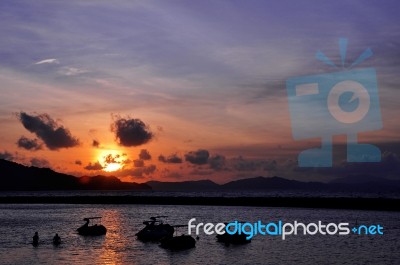 Sunset In Ulee Lheue Beach, Banda Aceh Stock Photo