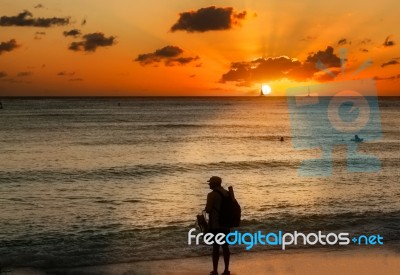 Sunset On Hawaii Island Of Oahu Stock Photo