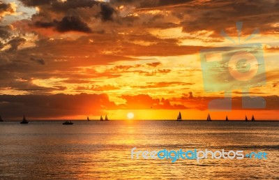 Sunset On Hawaii Island Of Oahu Stock Photo