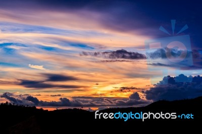 Sunset On Mountain Stock Photo