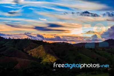 Sunset On Mountain Stock Photo