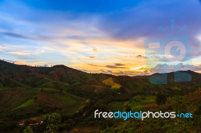 Sunset On Mountain Stock Photo