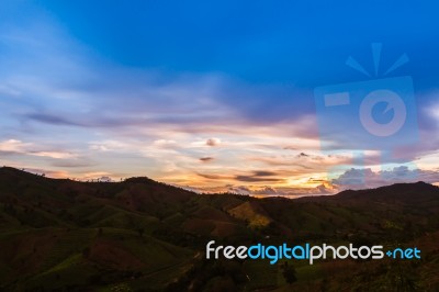 Sunset On Mountain Stock Photo