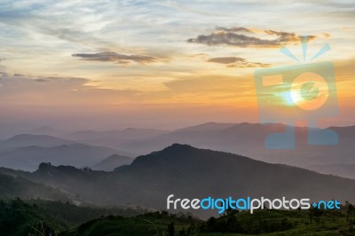 Sunset On Phu Chi Fa Forest Park Stock Photo