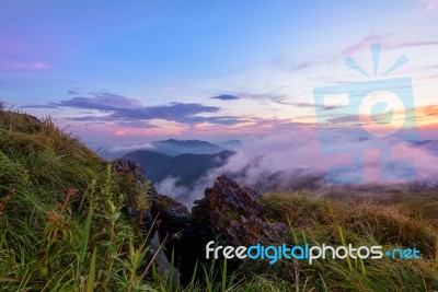 Sunset On Phu Chi Fa Forest Park, Thailand Stock Photo