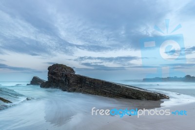 Sunset On The Beaches And Coasts Of Galicia, Spain Stock Photo