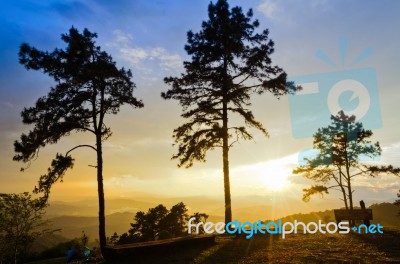 Sunset Over High Mountain Range Stock Photo