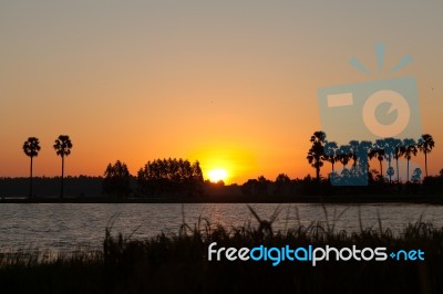 Sunset Over Lake Stock Photo