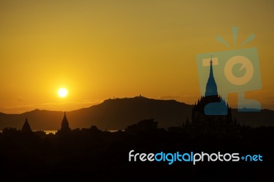 Sunset Over Pagodas Stock Photo