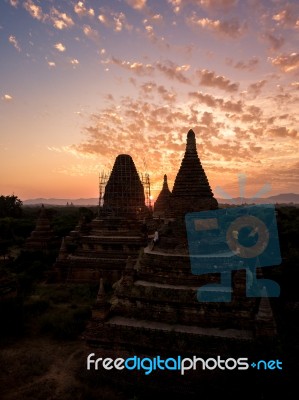 Sunset Over Religious Temples Stock Photo