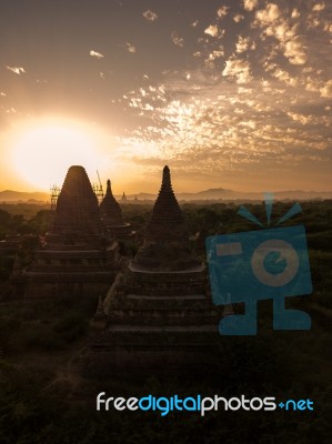 Sunset Over Religious Temples Stock Photo