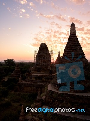 Sunset Over Religious Temples Stock Photo