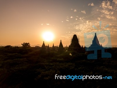 Sunset Over Religious Temples Stock Photo