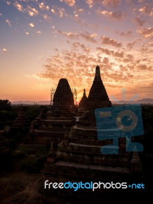 Sunset Over Religious Temples Stock Photo