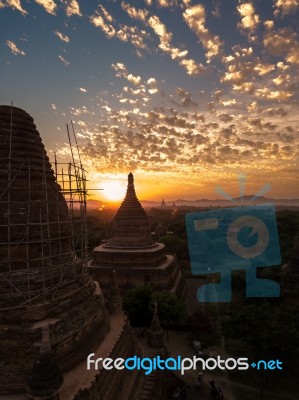 Sunset Over Religious Temples Stock Photo