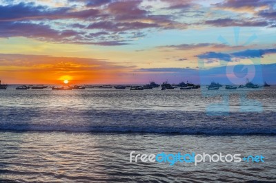 Sunset Over The Bay In San Juan Del Sur, Nicaragua Stock Photo