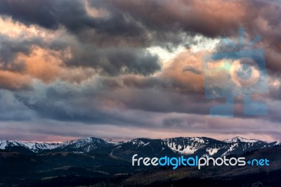 Sunset Over The Grand Tetons Stock Photo